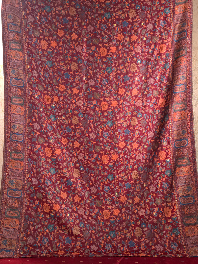 Parijat - Maroon Monochrome : Kashmiri Heritage Saree