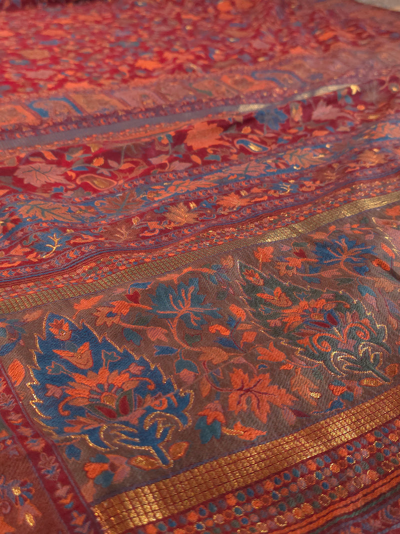 Parijat - Maroon Monochrome : Kashmiri Heritage Saree