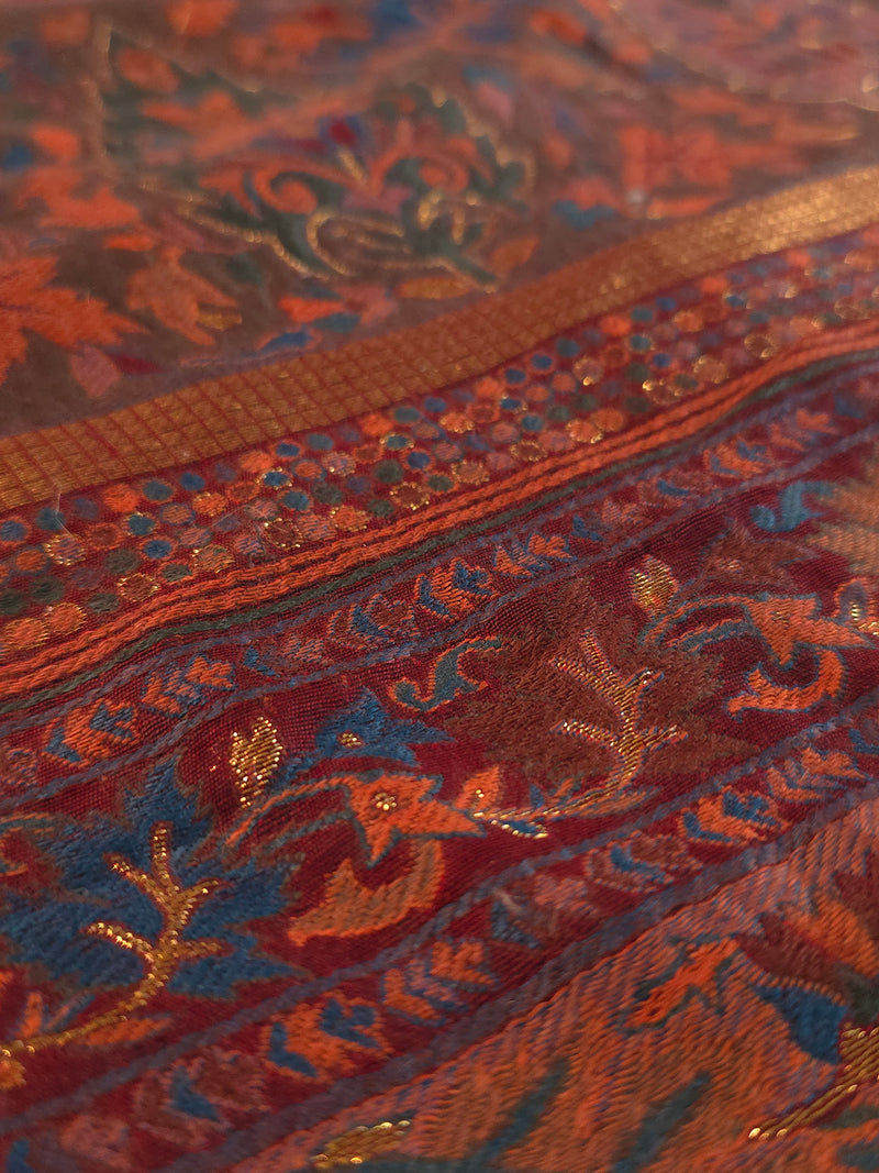 Parijat - Maroon Monochrome : Kashmiri Heritage Saree