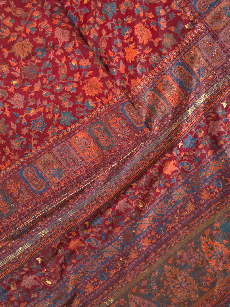 Parijat - Maroon Monochrome : Kashmiri Heritage Saree