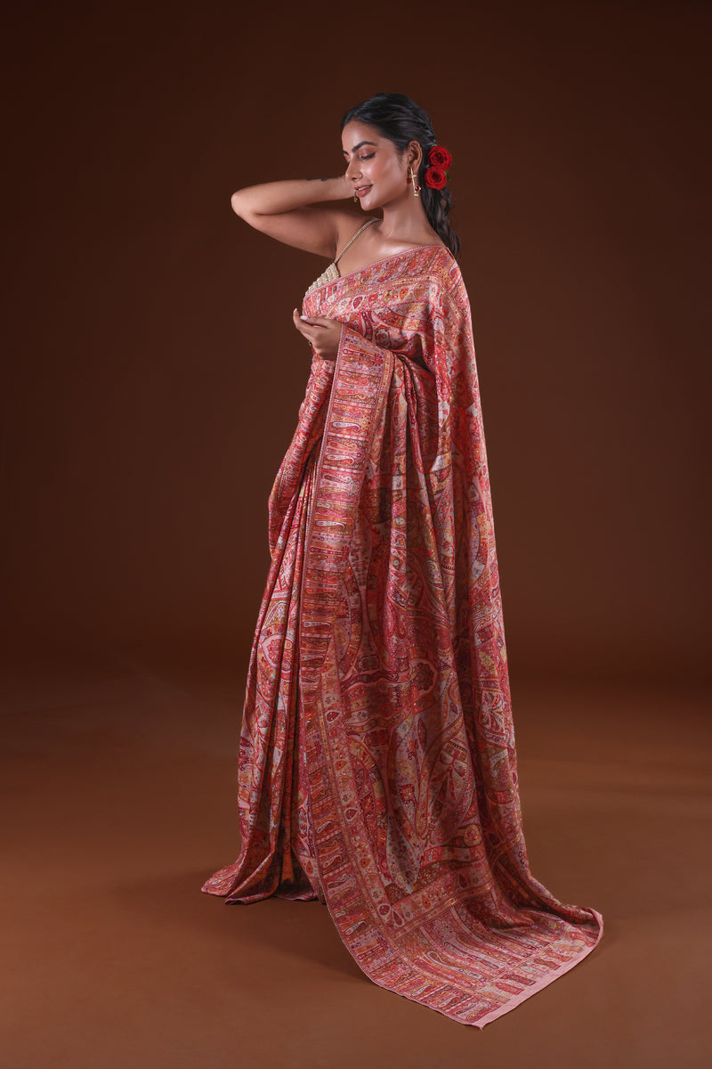 Kong Posh (Blush Pink): Authentic Kashmiri Heritage Saree
