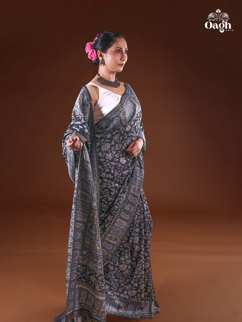 Parijat - Monochrome : Authentic Kashmiri Saree