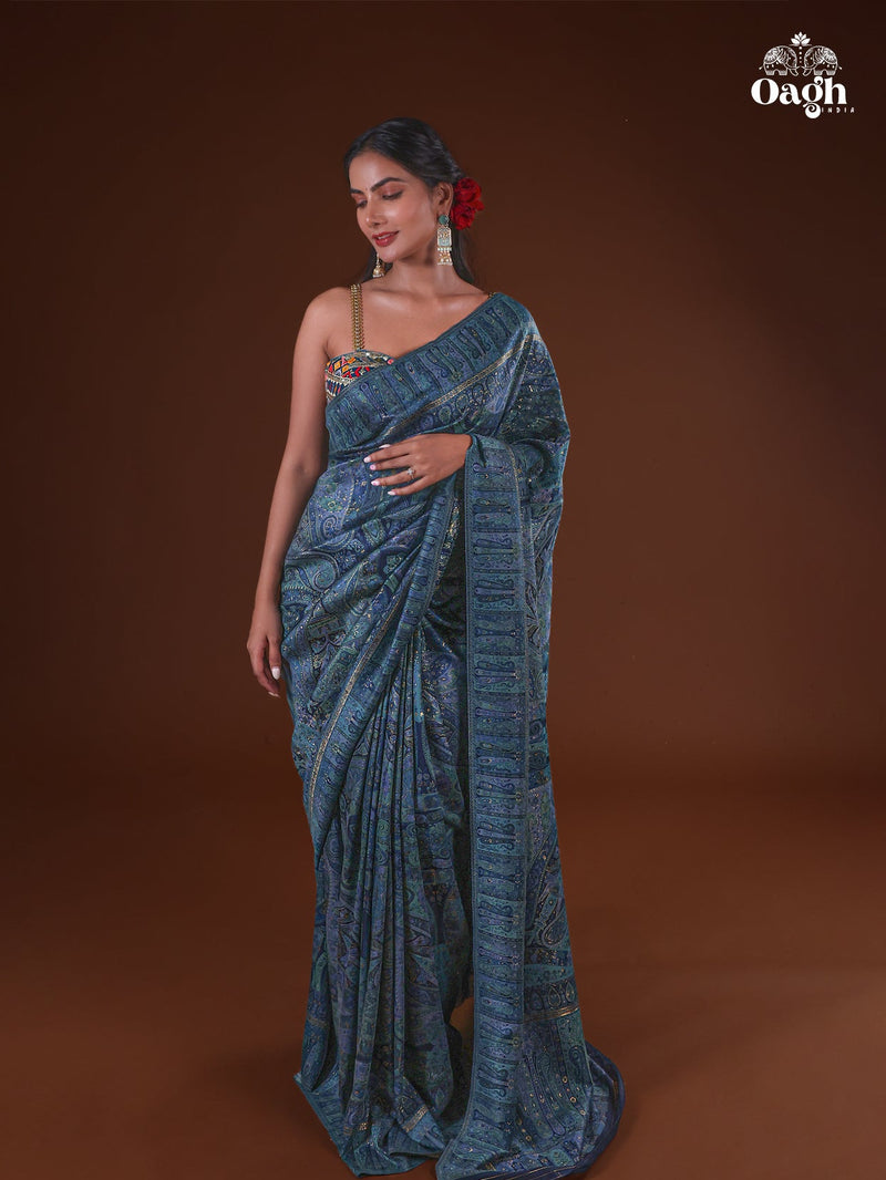 Kong Posh (Moonlight): Authentic Kashmiri Saree