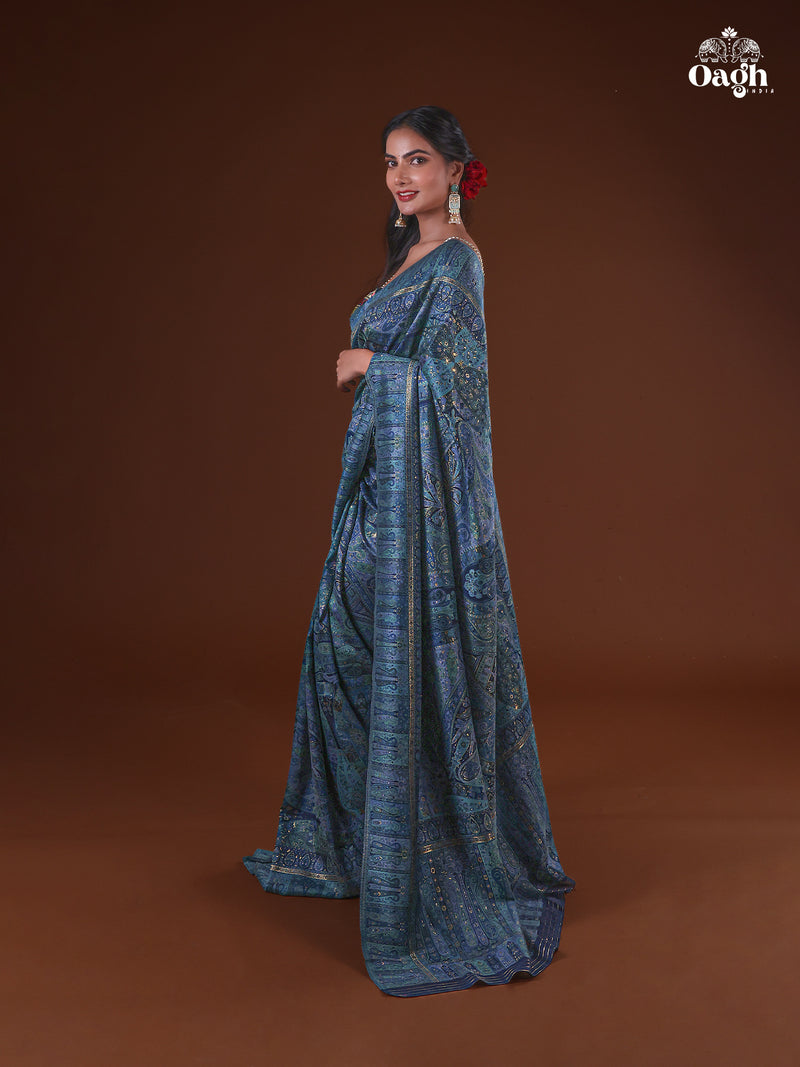 Kong Posh (Moonlight): Authentic Kashmiri Saree