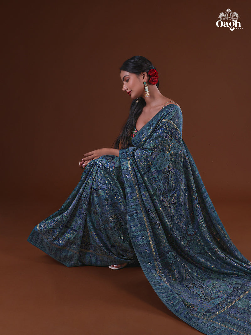 Kong Posh (Moonlight): Authentic Kashmiri Saree