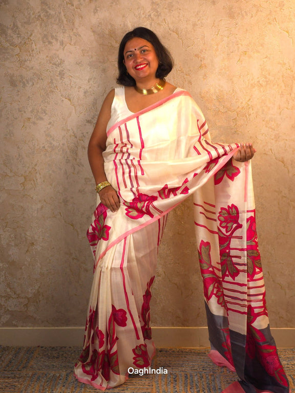 Aavani : Pure Silk Abstract Art Saree (Silk Mark) - Oagh India