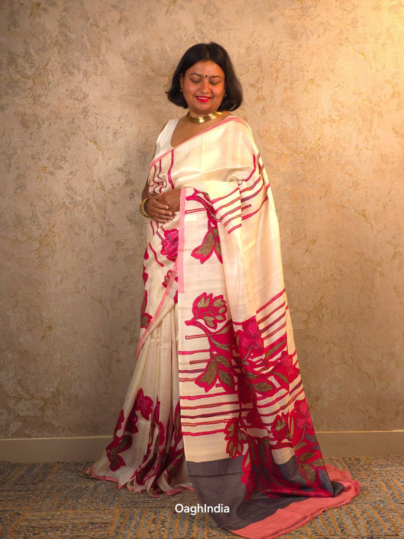 Aavani : Pure Silk Abstract Art Saree (Silk Mark) - Oagh India