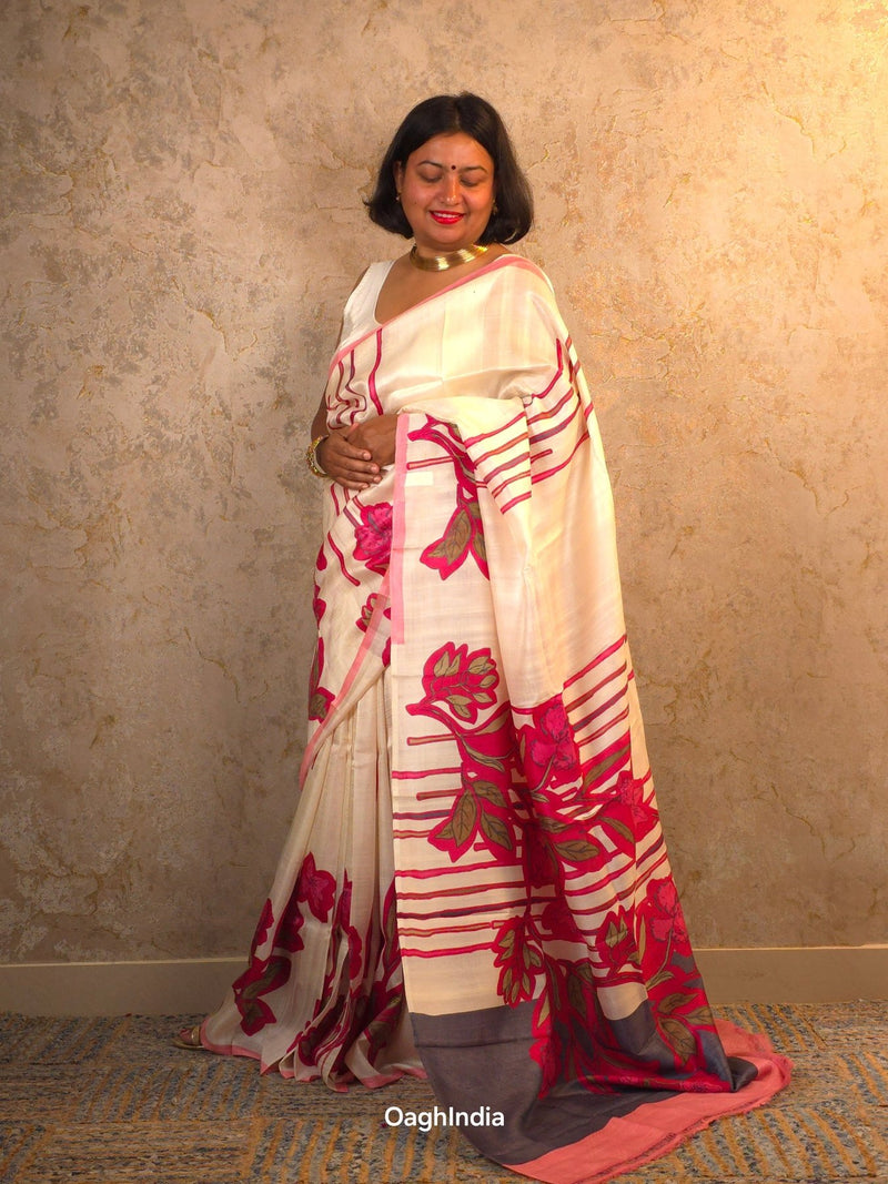 Aavani : Pure Silk Abstract Art Saree (Silk Mark) - Oagh India