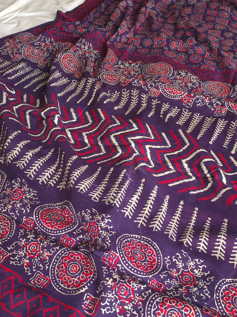 Ajrakh Noor : Bagru Handblocked Pure Cotton Saree