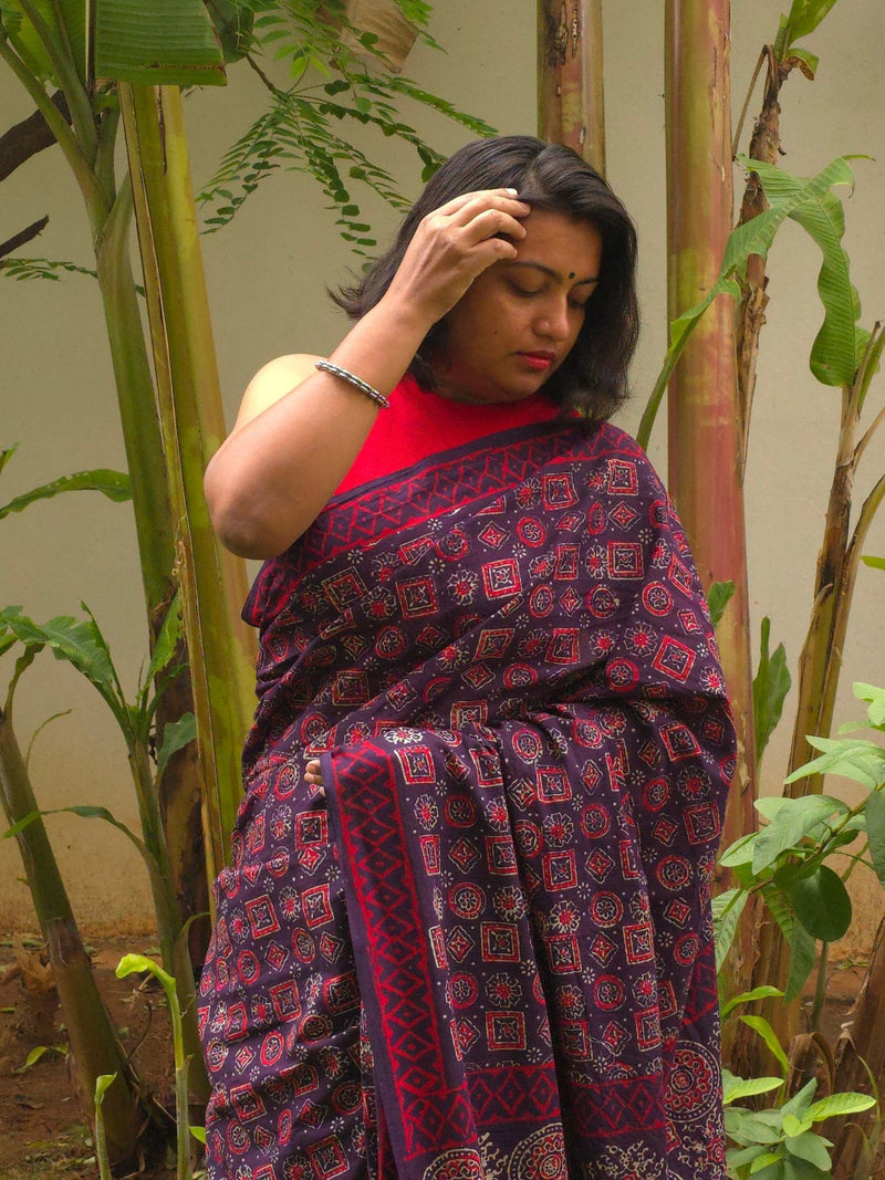 Ajrakh Noor : Bagru Handblocked Pure Cotton Saree