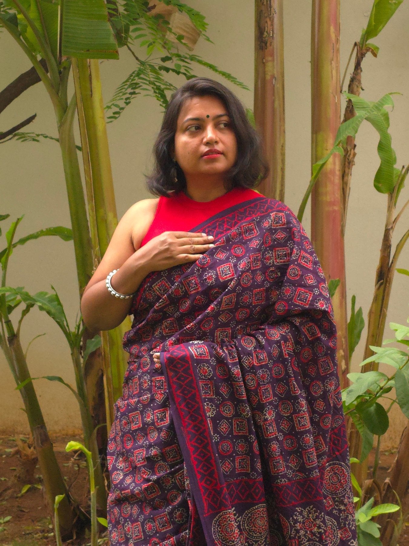 Ajrakh Noor : Bagru Handblocked Pure Cotton Saree