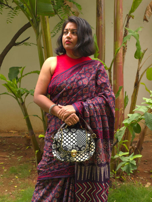 Ajrakh Noor : Bagru Handblocked Pure Cotton Saree