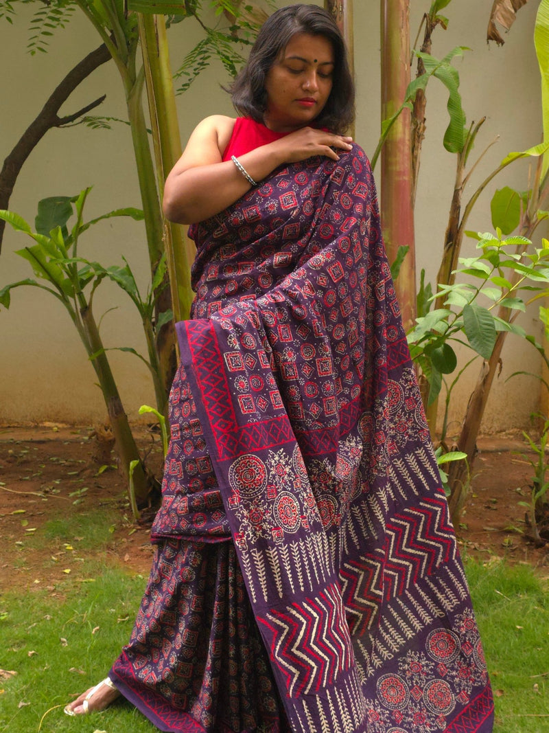 Ajrakh Noor : Bagru Handblocked Pure Cotton Saree