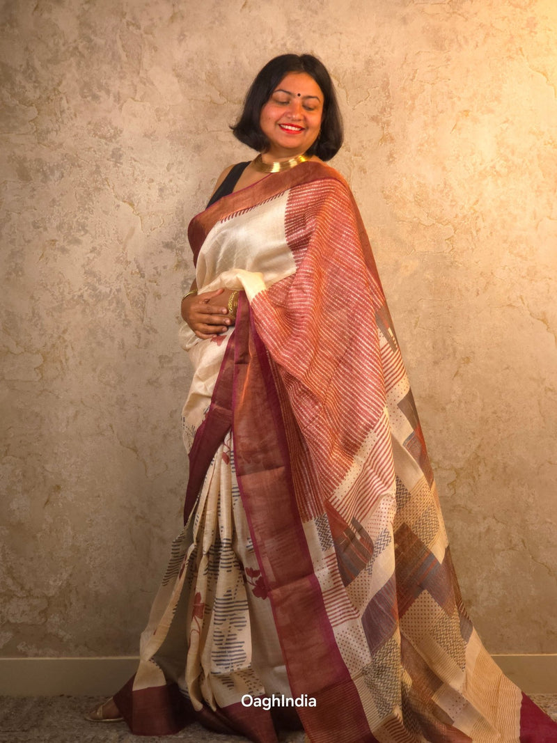 Amaya : Pure Silk Abstract Art Saree (Silk Mark) - Oagh India