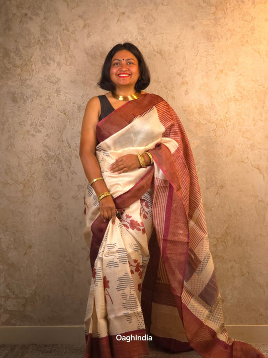 Amaya : Pure Silk Abstract Art Saree (Silk Mark) - Oagh India