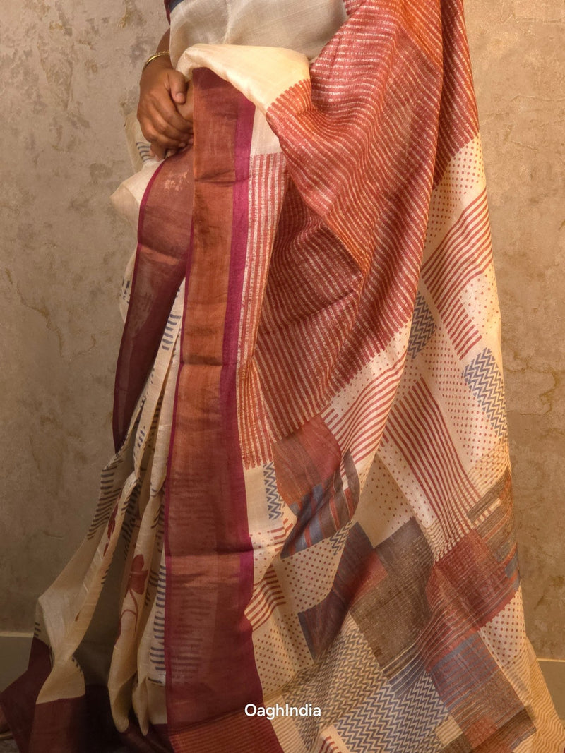 Amaya : Pure Silk Abstract Art Saree (Silk Mark) - Oagh India