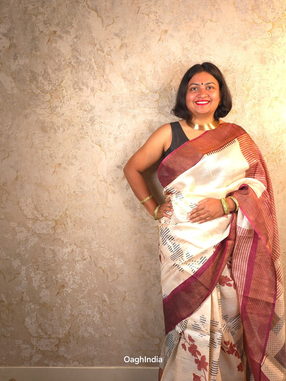 Amaya : Pure Silk Abstract Art Saree (Silk Mark) - Oagh India