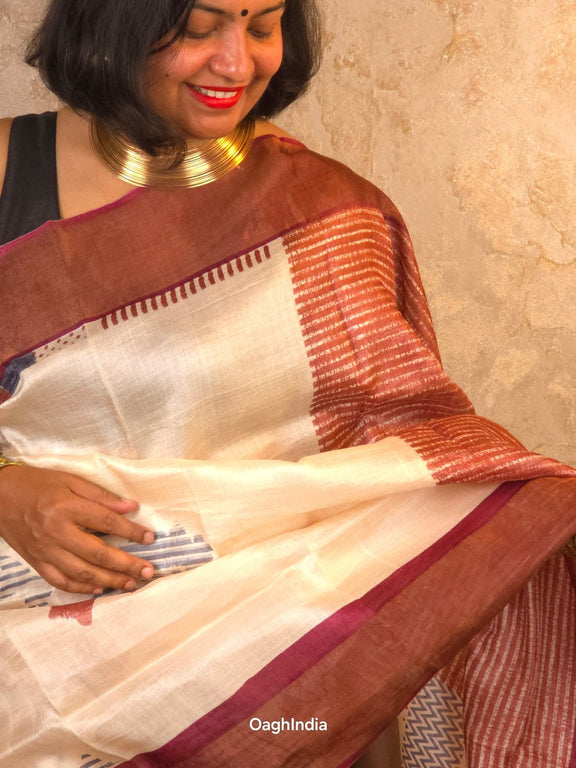 Amaya : Pure Silk Abstract Art Saree (Silk Mark) - Oagh India