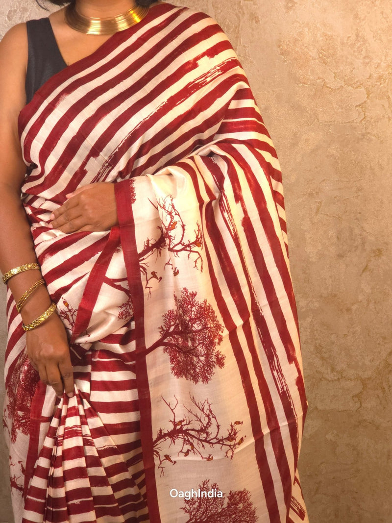 Amayara : Pure Silk Abstract Art Saree (Silk Mark) - Oagh India
