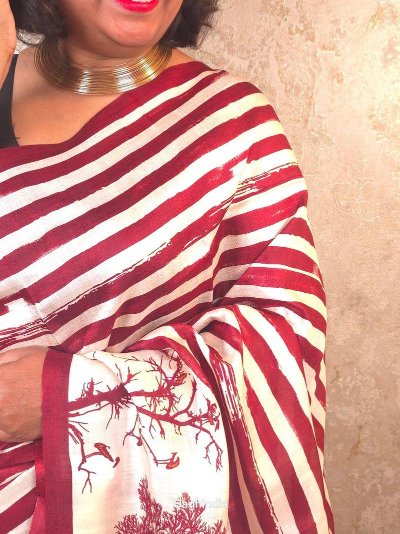 Amayara : Pure Silk Abstract Art Saree (Silk Mark) - Oagh India