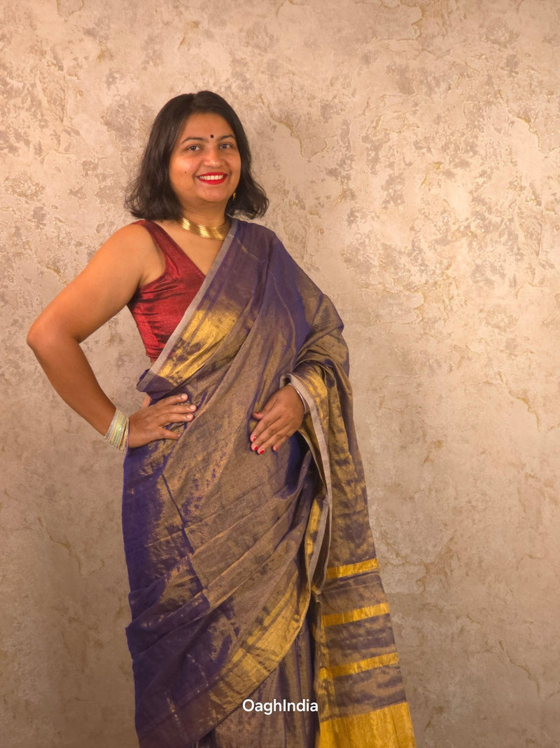 Amethyst Mist : Metallic Tissue Saree - Oagh India