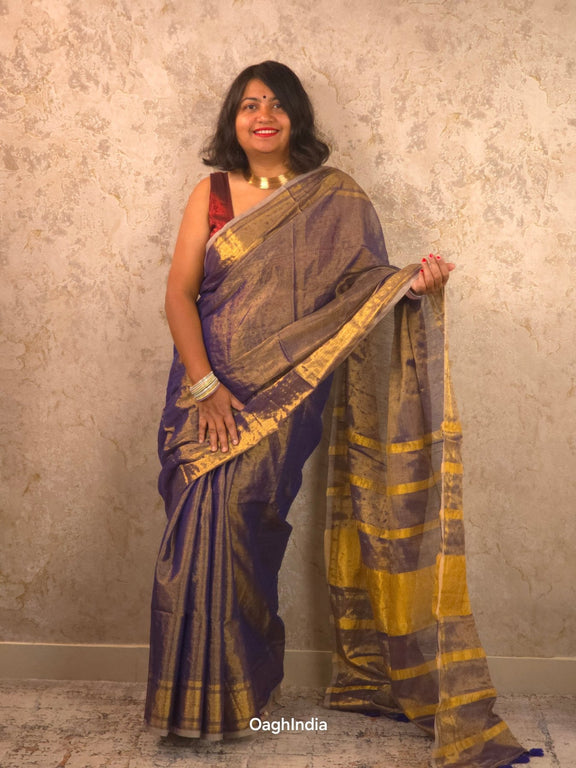 Amethyst Mist : Metallic Tissue Saree - Oagh India
