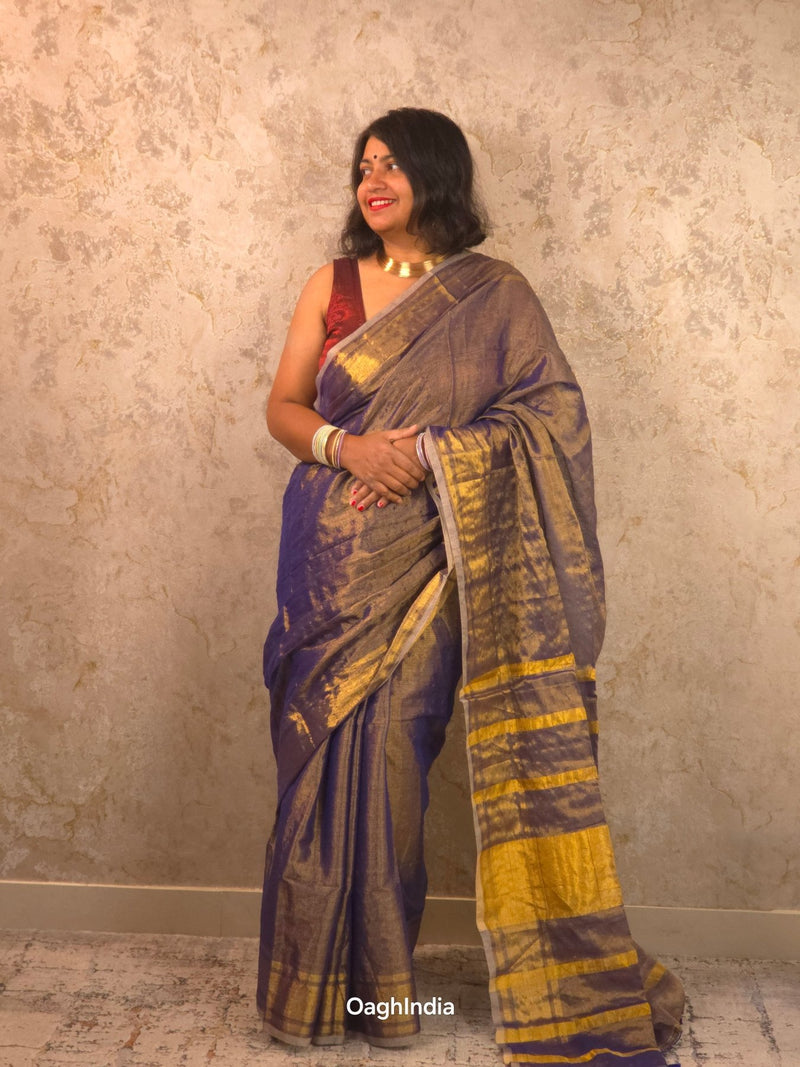 Amethyst Mist : Metallic Tissue Saree - Oagh India