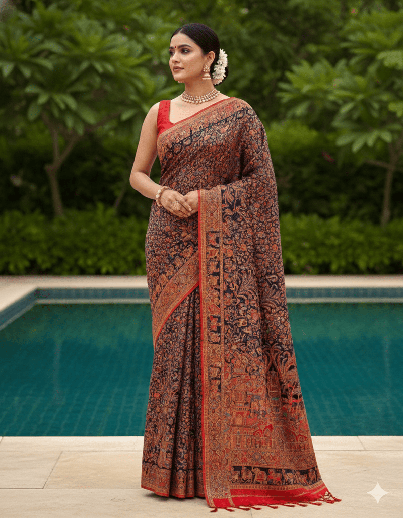 Baarat : Ink Blue : Authentic Kashmiri Saree - Oagh India