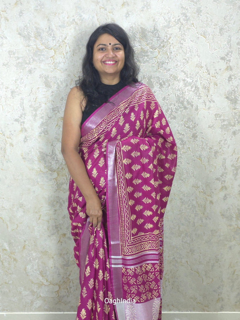 Blossom  : Bagru Handblocked Linen Cotton Saree