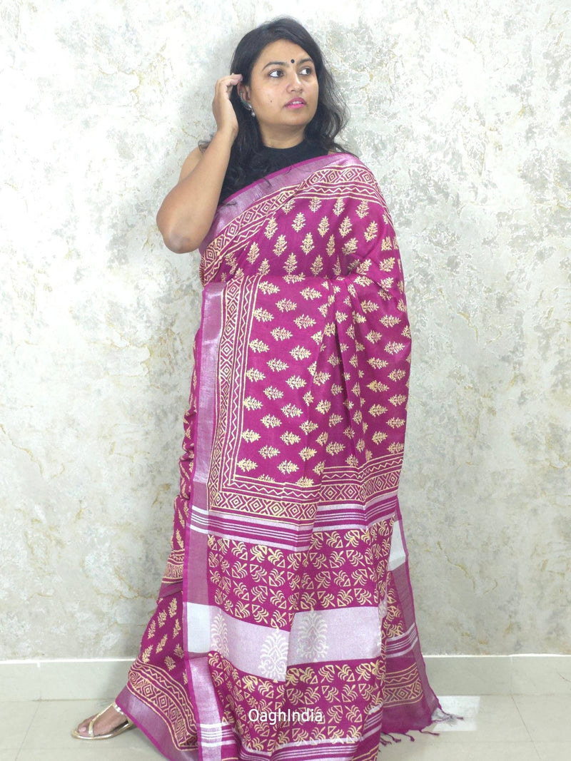 Blossom  : Bagru Handblocked Linen Cotton Saree