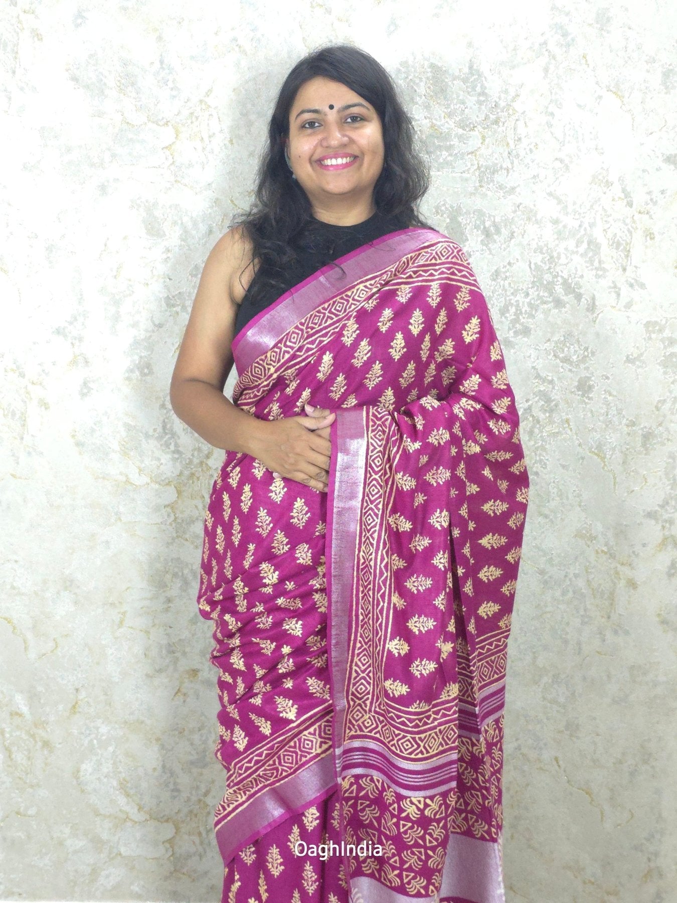 Blossom  : Bagru Handblocked Linen Cotton Saree