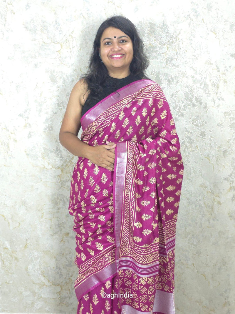 Blossom  : Bagru Handblocked Linen Cotton Saree