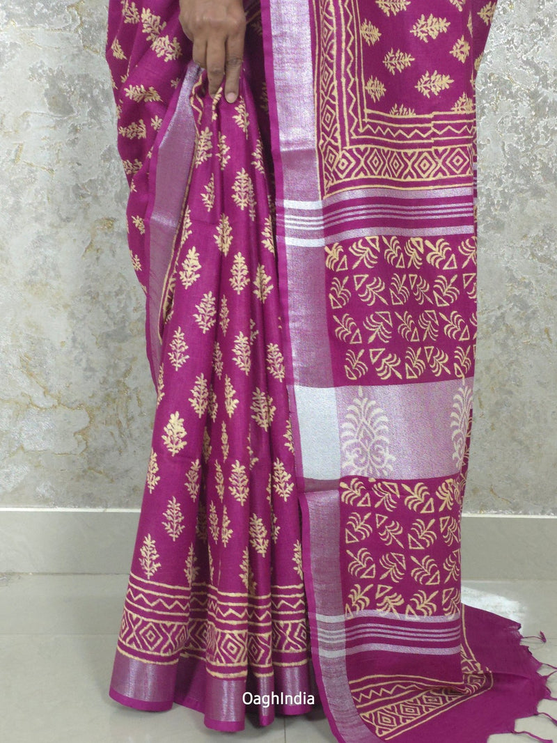 Blossom  : Bagru Handblocked Linen Cotton Saree