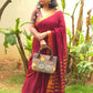 Bulbul - Maroon Linen Saree with Copper Zari border