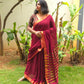Bulbul - Maroon Linen Saree with Copper Zari border