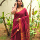 Bulbul - Maroon Linen Saree with Copper Zari border