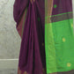Candy : Beautiful handloom Maroon Cotton saree with Green Pallu