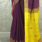 Candy : Beautiful handloom Maroon Cotton saree with Yellow Pallu