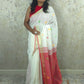 Candy : Beautiful handloom White Cotton saree with Red Pallu