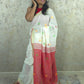 Candy : Beautiful handloom White Cotton saree with Red Pallu