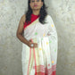 Candy : Beautiful handloom White Cotton saree with Red Pallu