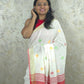 Candy : Beautiful handloom White Cotton saree with Red Pallu