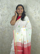 Candy : Beautiful handloom White Cotton saree with Red Pallu