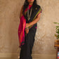 Candy : Beautiful Midnight Black Cotton saree with Rani Pink Pallu and Embroidered balls - Oagh India