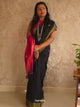 Candy : Beautiful Midnight Black Cotton saree with Rani Pink Pallu and Embroidered balls - Oagh India