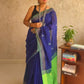 Candy : Beautiful Navy Blue Cotton saree with Green Pallu and Embroidered balls - Oagh India