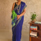 Candy : Beautiful Navy Blue Cotton saree with Green Pallu and Embroidered balls - Oagh India