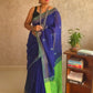 Candy : Beautiful Navy Blue Cotton saree with Green Pallu and Embroidered balls - Oagh India