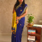 Candy : Beautiful Navy Blue Cotton saree with Lemon yellow Pallu and Embroidered balls - Oagh India