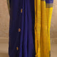 Candy : Beautiful Navy Blue Cotton saree with Lemon yellow Pallu and Embroidered balls - Oagh India
